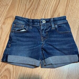 GAP Kids Slim Midi Denim Shorts Size 5 Dark Wash Cuffed Hem‎